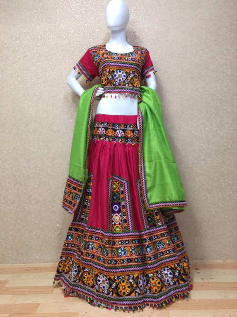 Pink zoya silk multi thread worked navratri special lehenga choli