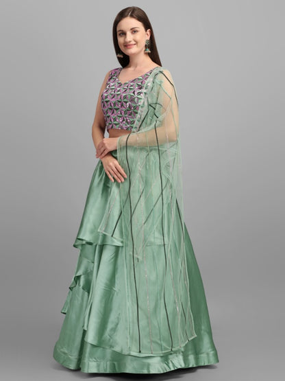 Pista green american satin party wear lehenga choli