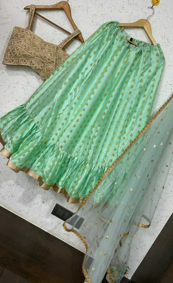 Pista green banarasi jacquard wedding lehenga choli