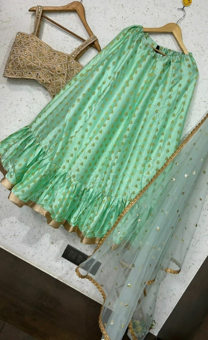 Pista green banarasi jacquard wedding lehenga choli