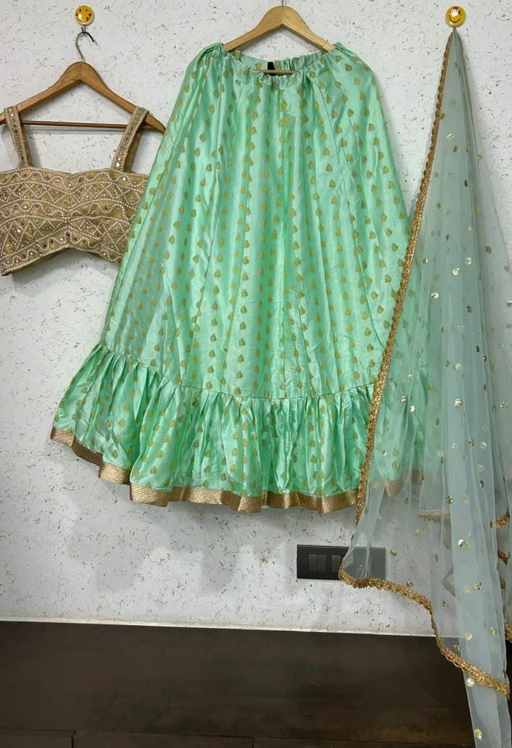 Pista green banarasi jacquard wedding lehenga choli