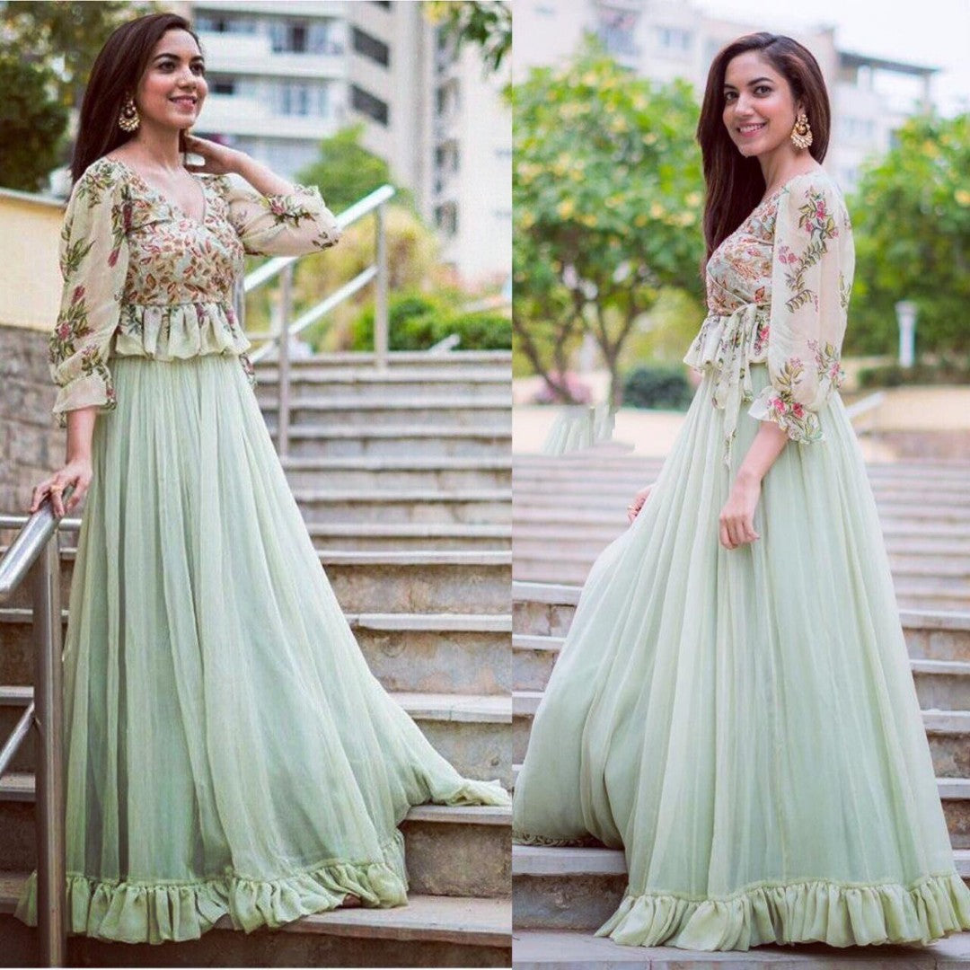 pista green beautiful croptop lehenga