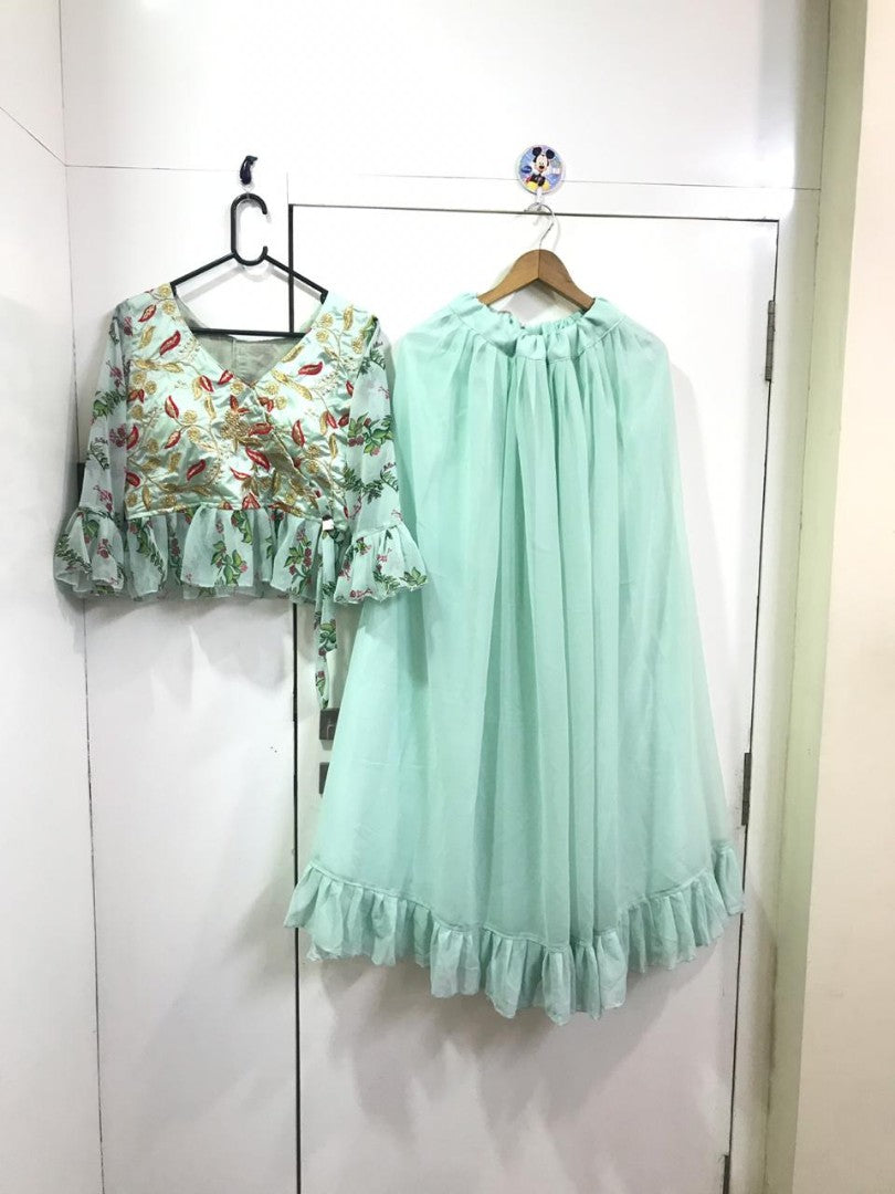 pista green beautiful croptop lehenga