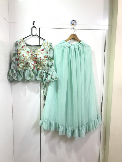 pista green beautiful croptop lehenga