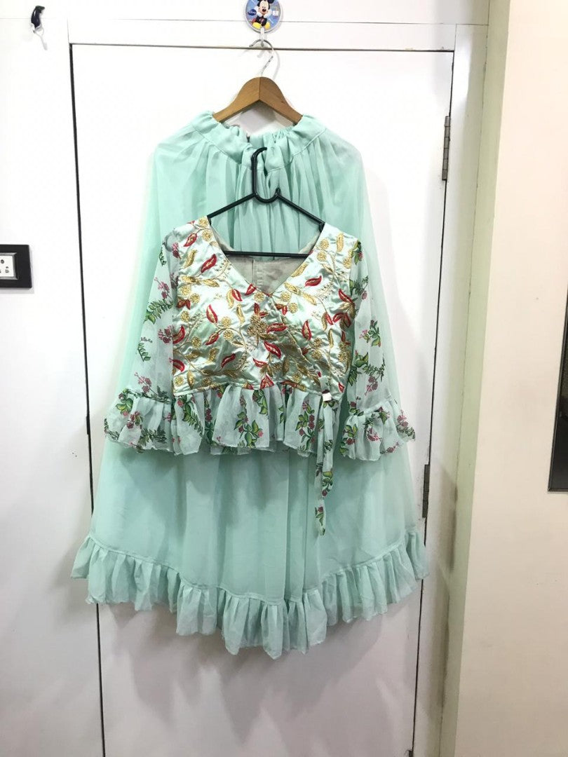 pista green beautiful croptop lehenga