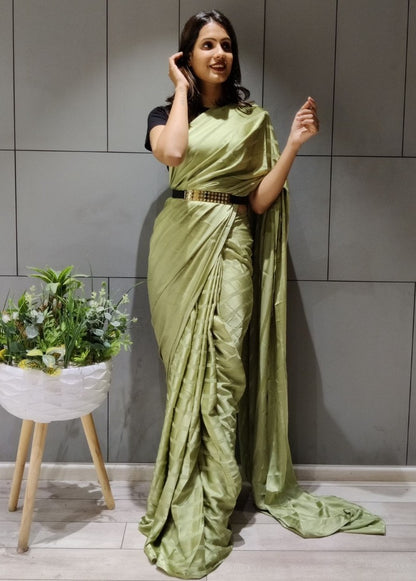Pista green booming silk ready to wear saree
