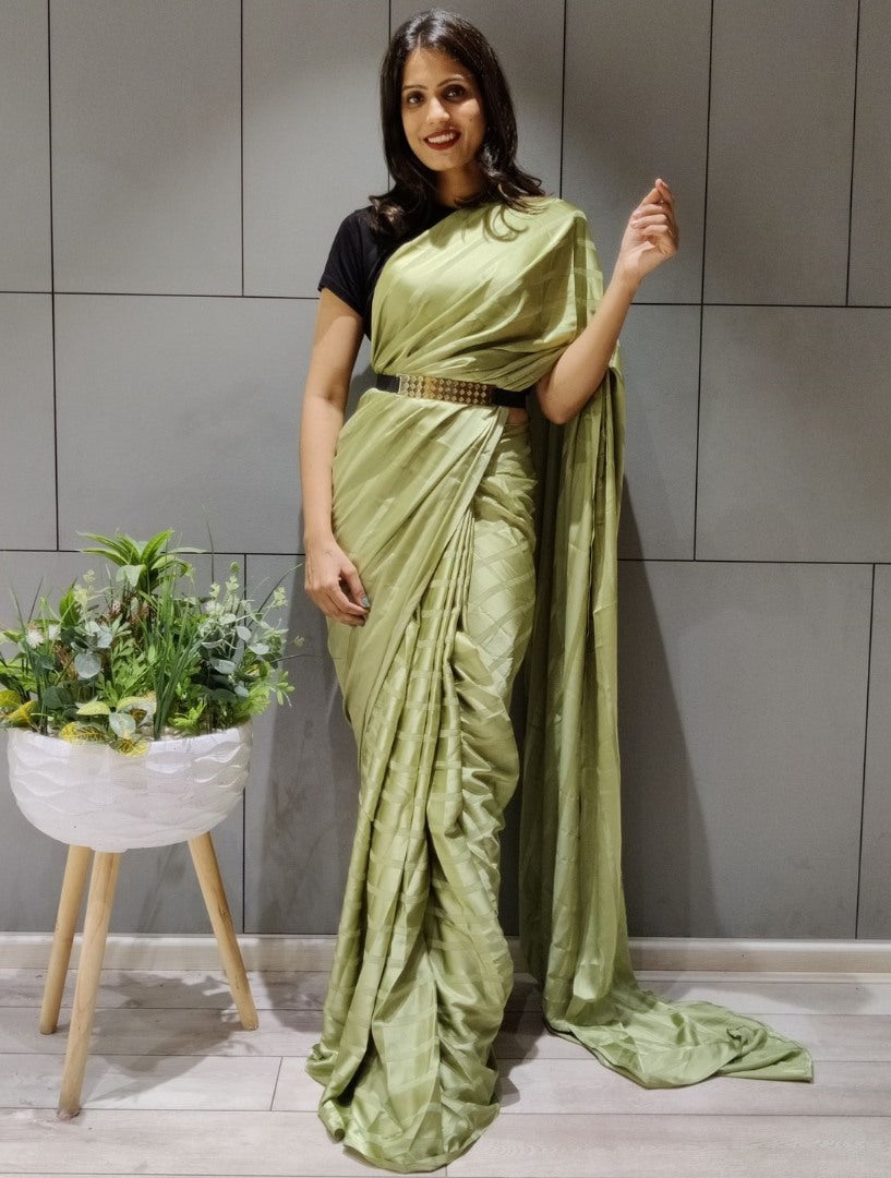 Pista green booming silk ready to wear saree
