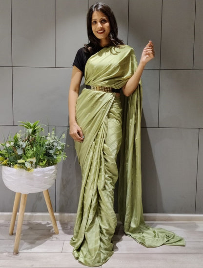 Pista green booming silk ready to wear saree