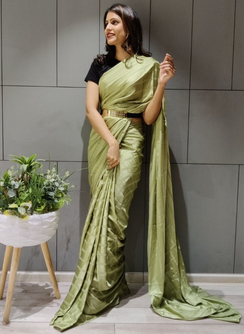 Pista green booming silk ready to wear saree