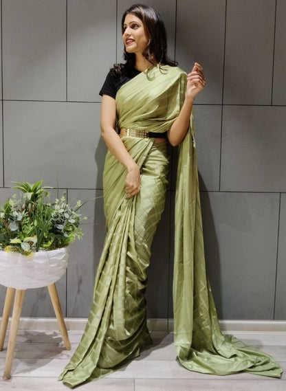 Pista green booming silk ready to wear saree