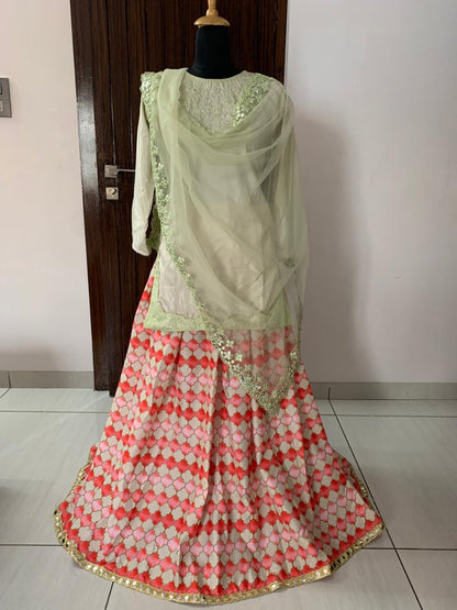Pista green digital printed lehenga suit