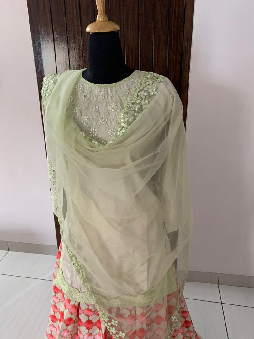 Pista green digital printed lehenga suit