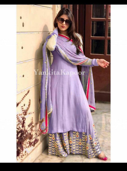 pista green embroidered partywear plazzo suit