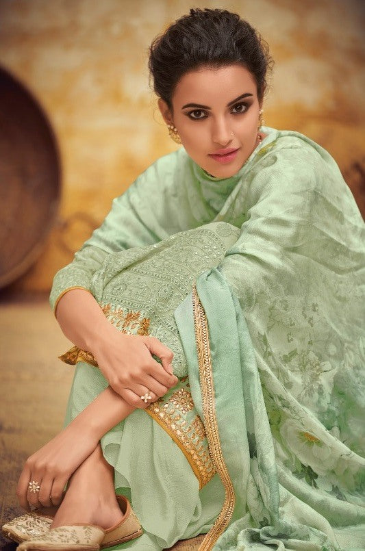 Pista green faux georgette embroidered designer salwar suit