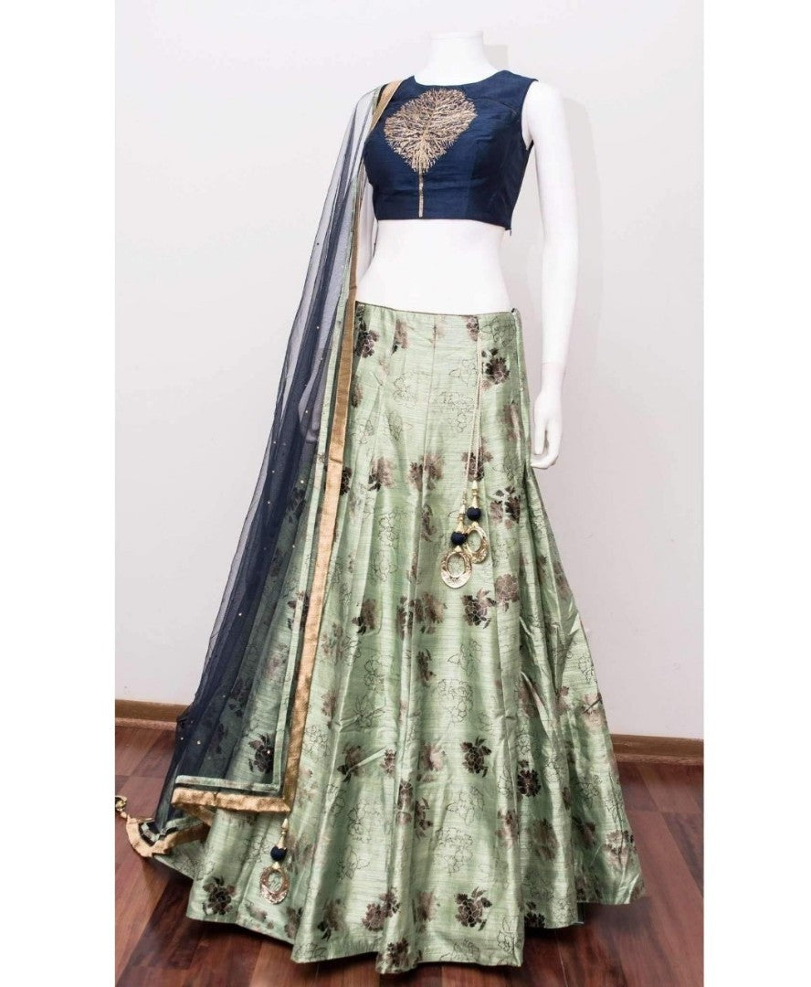 pista green foil printed festival wear lehenga choli