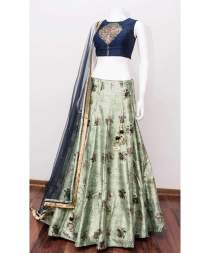 pista green foil printed festival wear lehenga choli