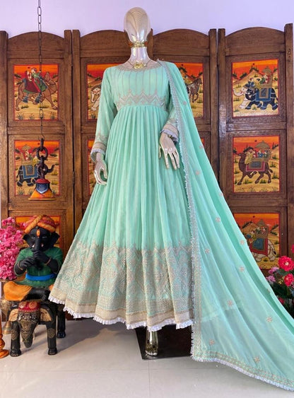 Pista green georgette embroidered anarkali suit