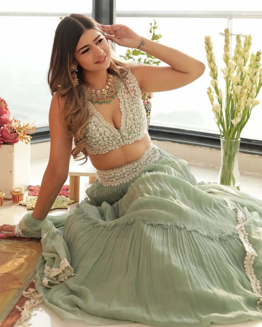 Pista green georgette embroidered lehenga choli