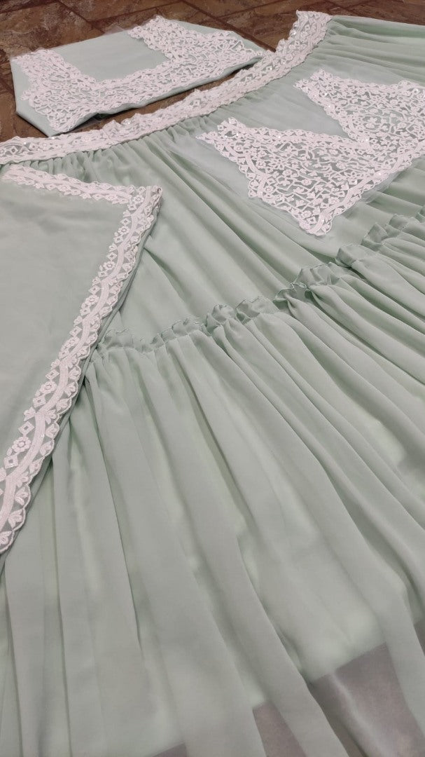 Pista green georgette embroidered lehenga choli