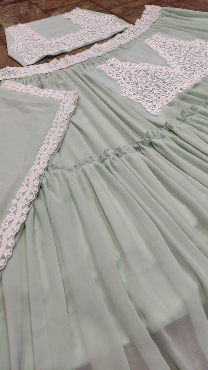 Pista green georgette embroidered lehenga choli