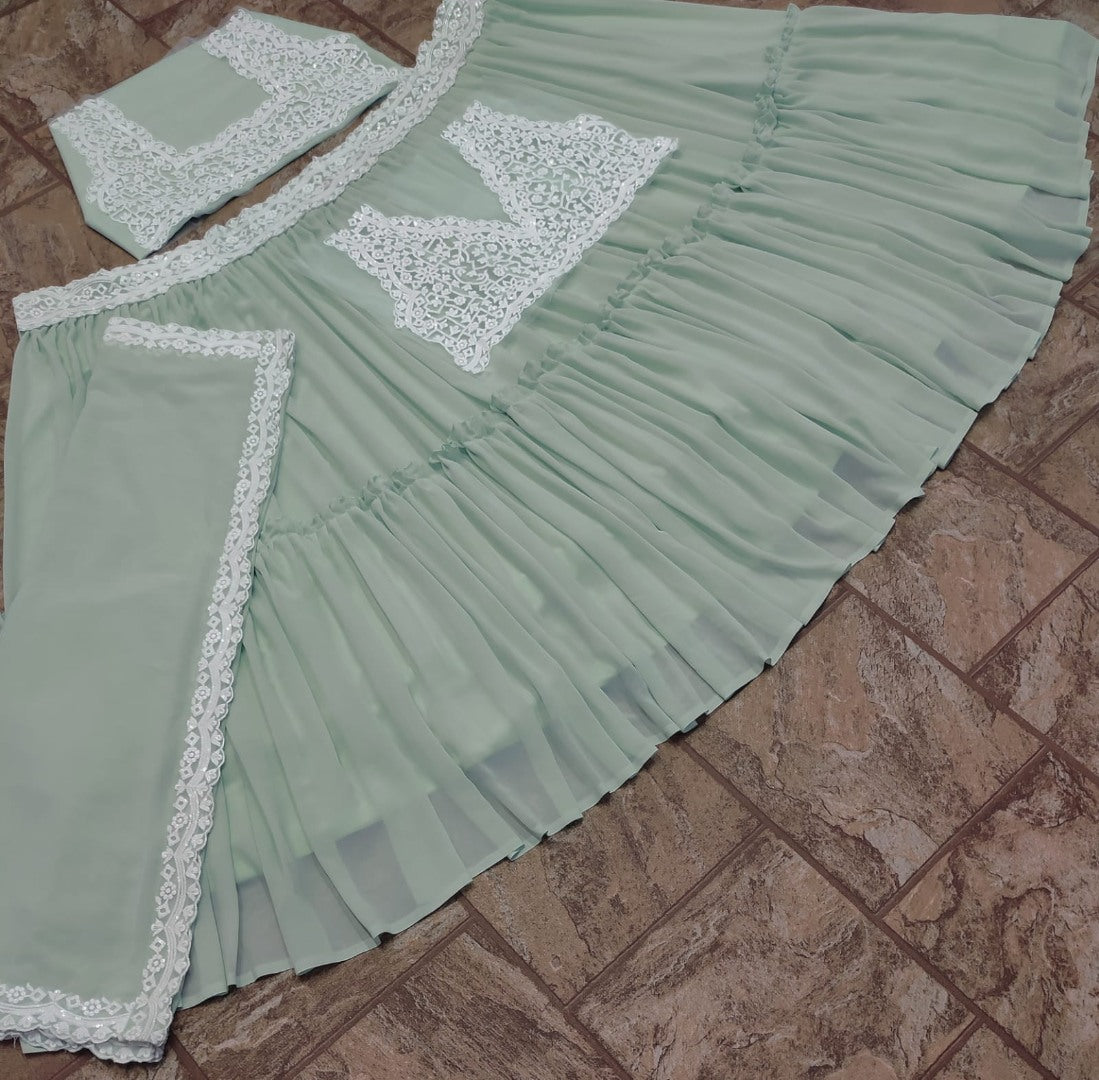 Pista green georgette embroidered lehenga choli