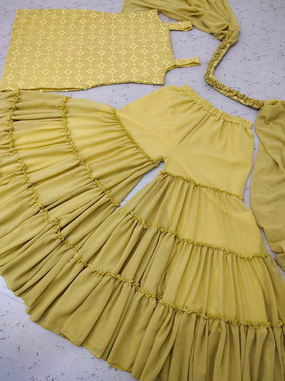 Pista green georgette embroidered sequence work Top with plazzo