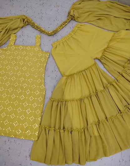 Pista green georgette embroidered sequence work Top with plazzo