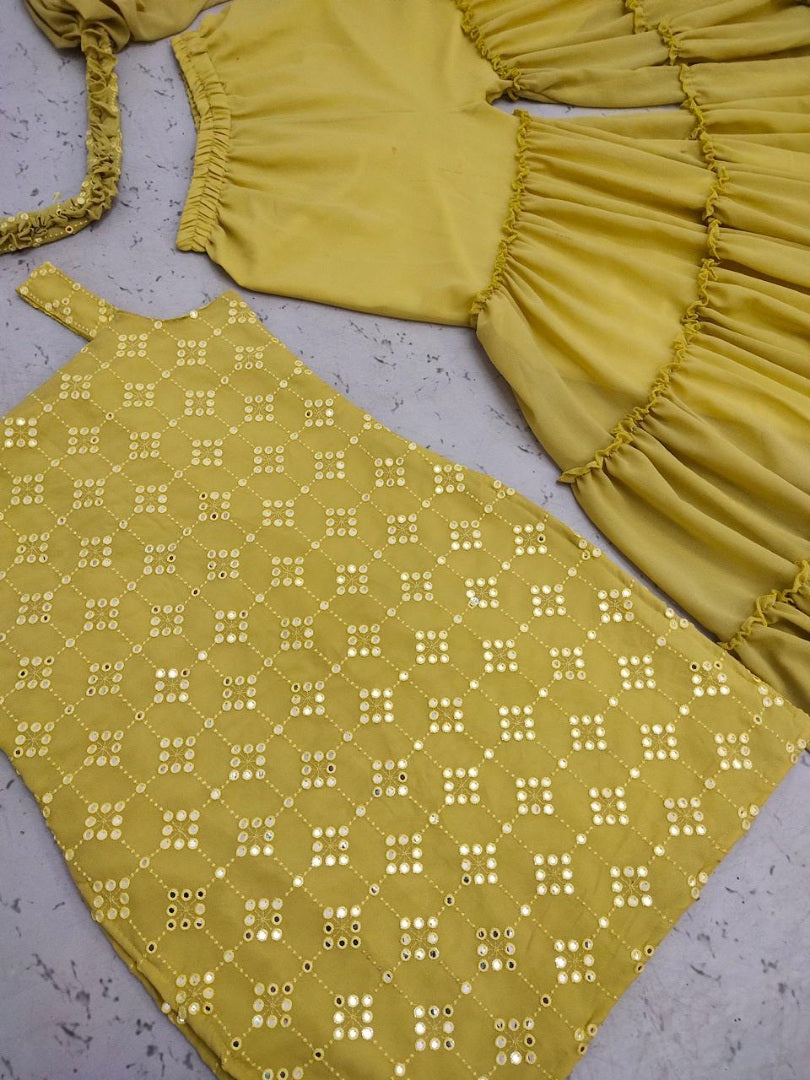 Pista green georgette embroidered sequence work Top with plazzo