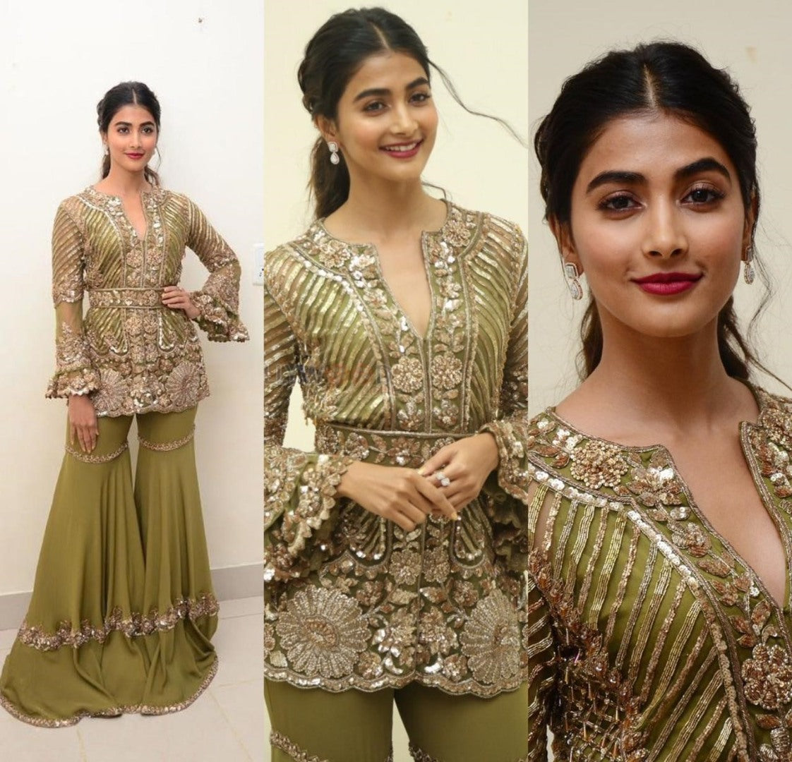 Pista green georgette embroidered with sequence work salwar with plazzo