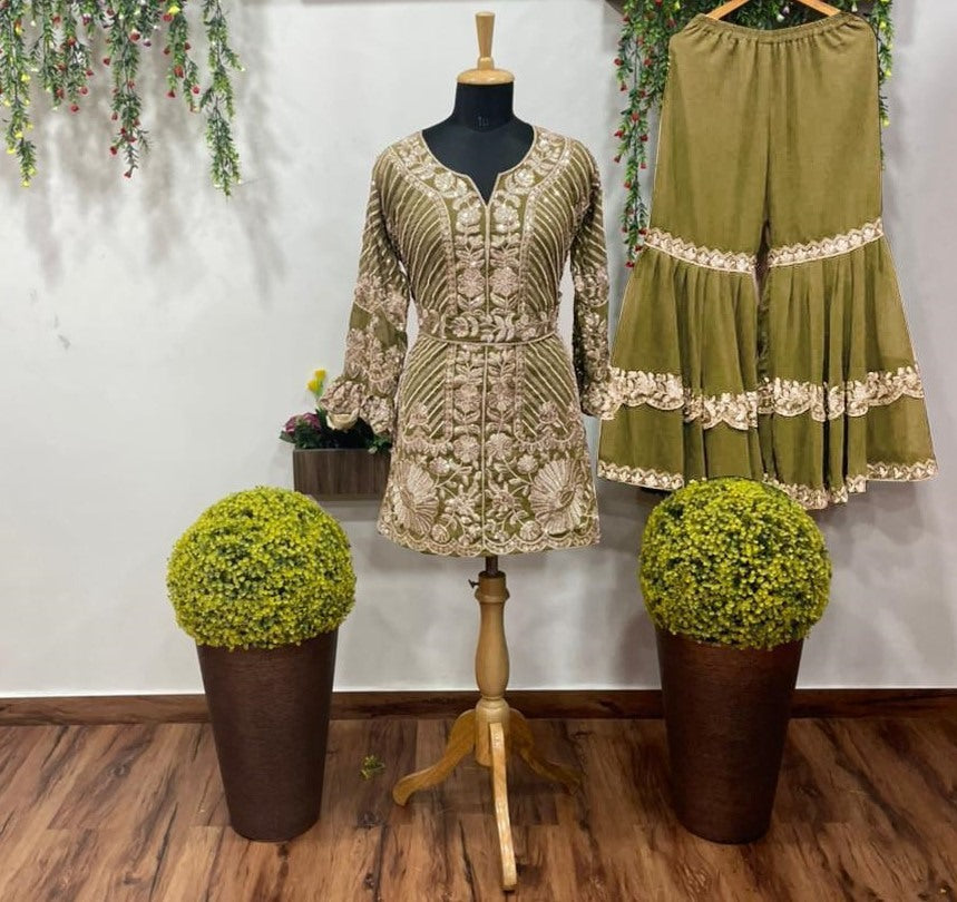 Pista green georgette embroidered with sequence work salwar with plazzo