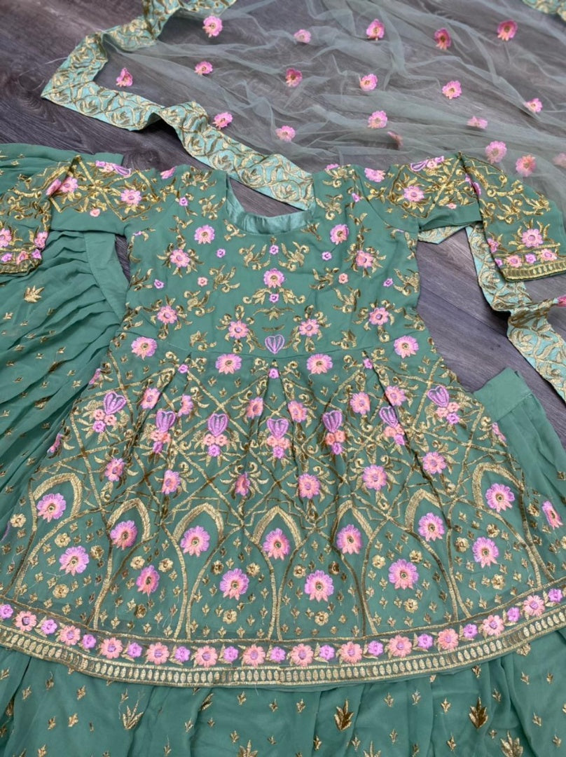 Pista green georgette embroidered work party wear lehenga choli