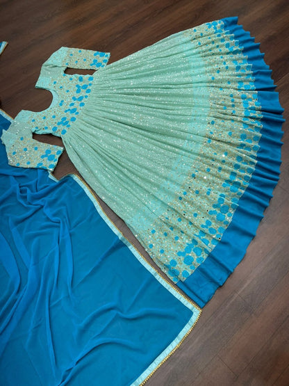 Pista green georgette heavy embroidered long anarkali suit