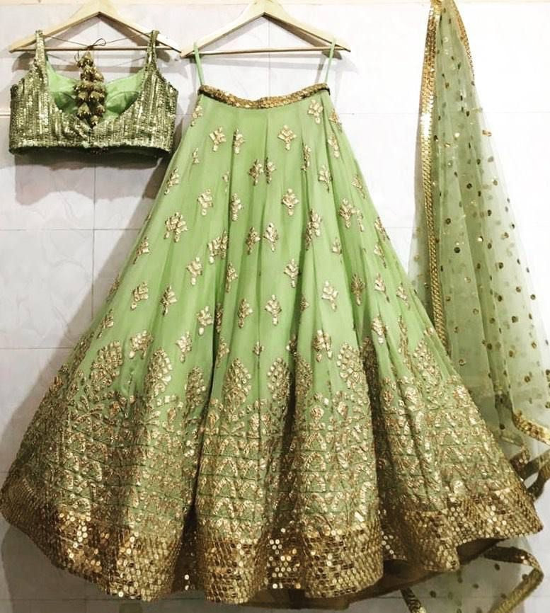 Pista green georgette heavy embroidered wedding lehenga choli