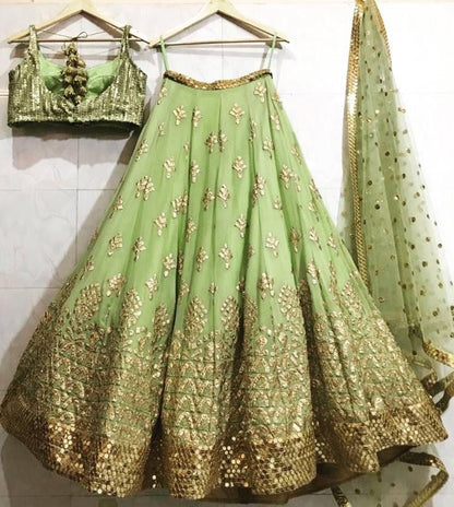 Pista green georgette heavy embroidered wedding lehenga choli