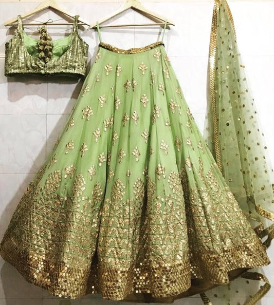 Pista green georgette heavy embroidered wedding lehenga choli