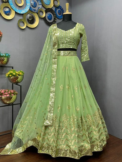 Pista green georgette heavy embroidered wedding lehenga choli