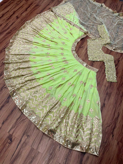 Pista green georgette heavy embroidered wedding lehenga choli