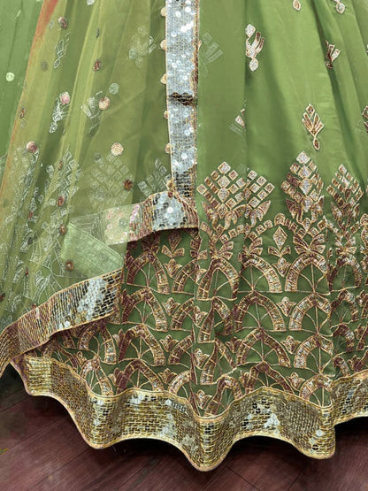 Pista green georgette heavy embroidered wedding lehenga choli