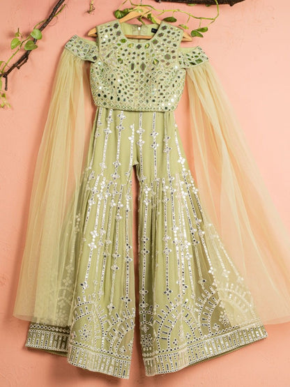 Pista green georgette heavy embroidery work designer plazzo suit
