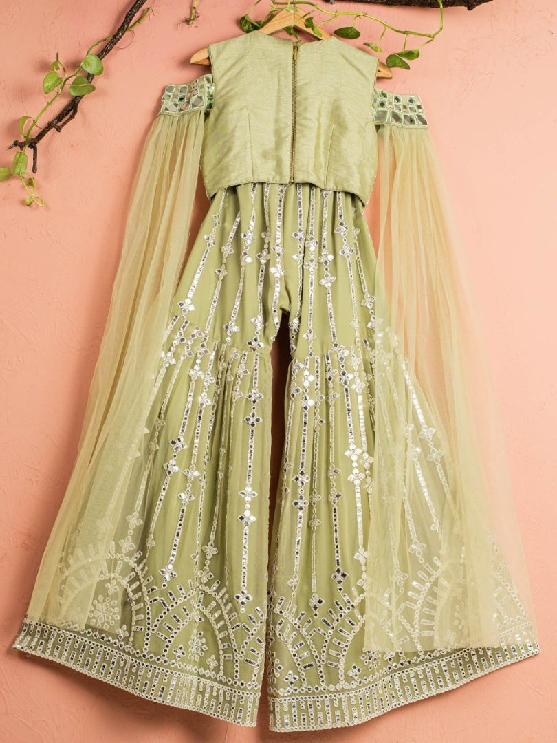 Pista green georgette heavy embroidery work designer plazzo suit