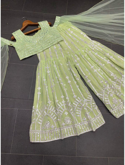 Pista green georgette heavy embroidery work designer plazzo suit