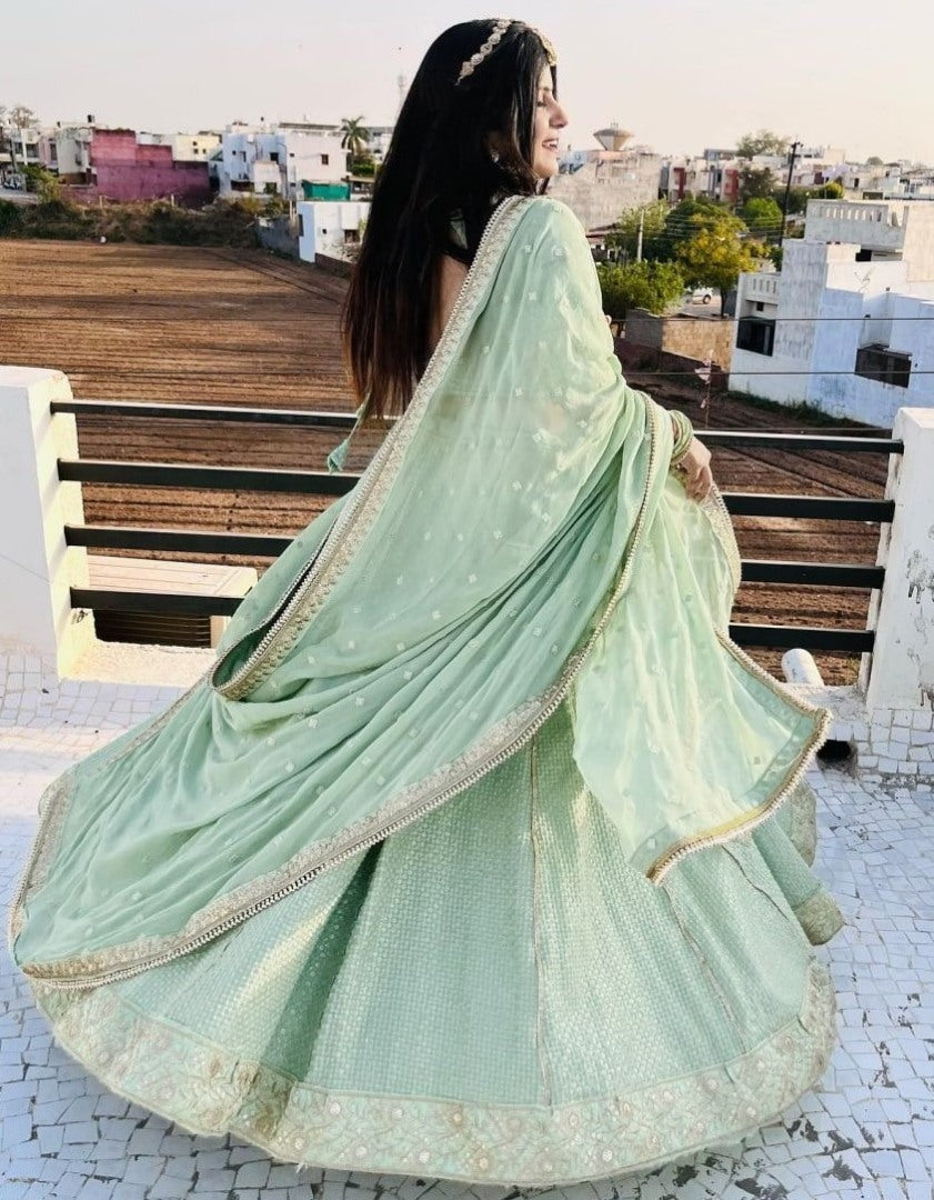 Pista green georgette heavy embroidery work wedding lehenga choli