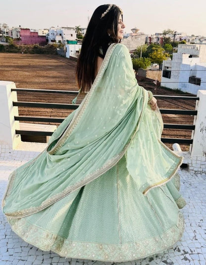 Pista green georgette heavy embroidery work wedding lehenga choli