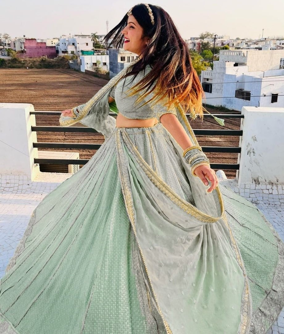 Pista green georgette heavy embroidery work wedding lehenga choli
