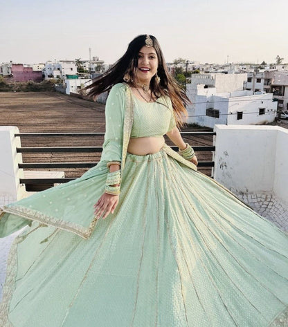 Pista green georgette heavy embroidery work wedding lehenga choli