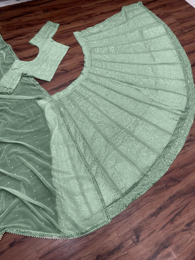 Pista green georgette heavy embroidery work wedding lehenga choli