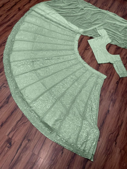 Pista green georgette heavy embroidery work wedding lehenga choli