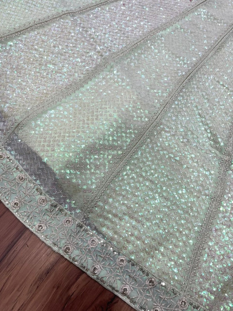 Pista green georgette heavy embroidery work wedding lehenga choli
