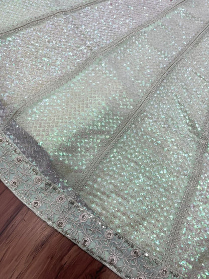 Pista green georgette heavy embroidery work wedding lehenga choli