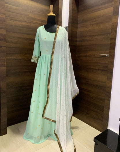 Pista green georgette long anarkali suit